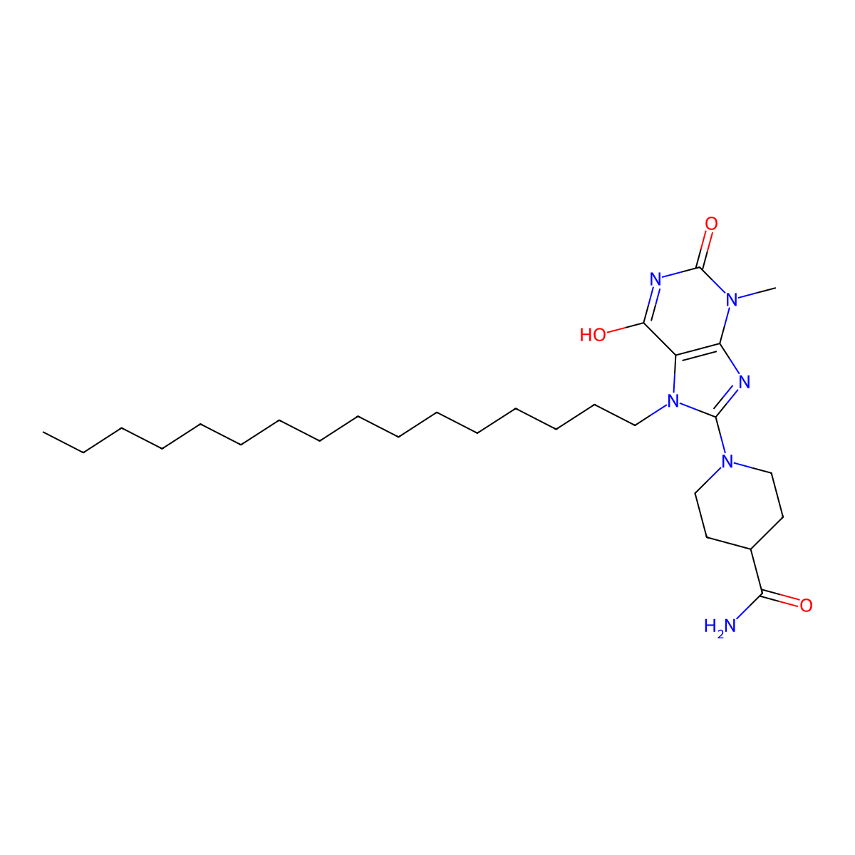 1-(7-Hexadecyl-3-methyl-2,6-dioxo-2,3,6,7-tetrahydro-1H-purin-8-YL)-4-piperidinecarboxamide molecular structure, CAS 476481-98-8