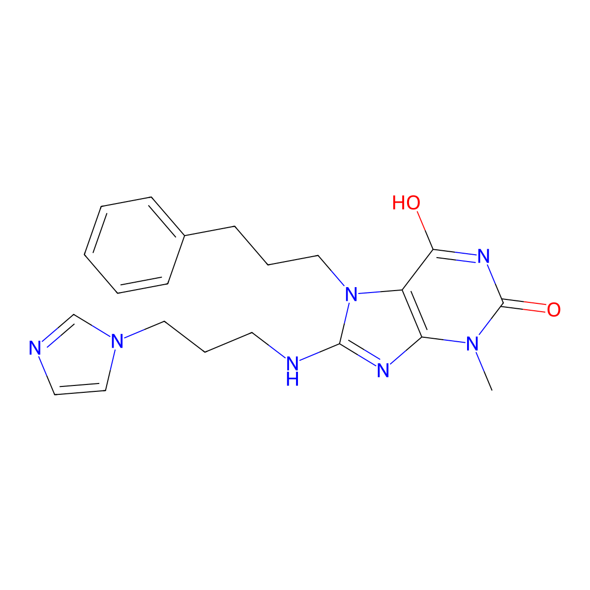 8-((3-(1H-Imidazol-1-YL)propyl)amino)-3-methyl-7-(3-phenylpropyl)-3,7-dihydro-1H-purine-2,6-dione molecular structure, CAS 476481-99-9