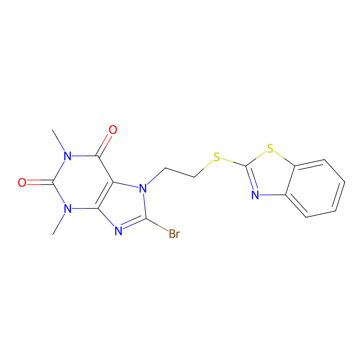 7-(2-(1,3-Benzothiazol-2-ylsulfanyl)ethyl)-8-bromo-1,3-dimethyl-3,7-dihydro-1H-purine-2,6-dione molecular structure, CAS 476482-01-6