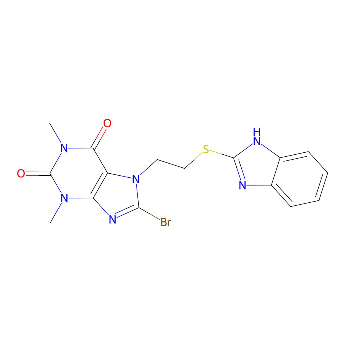7-(2-(1H-Benzimidazol-2-ylthio)ET)8-BR-1,3-DI-ME-3,7-dihydro-1H-purine-2,6-dione molecular structure, CAS 476482-03-8