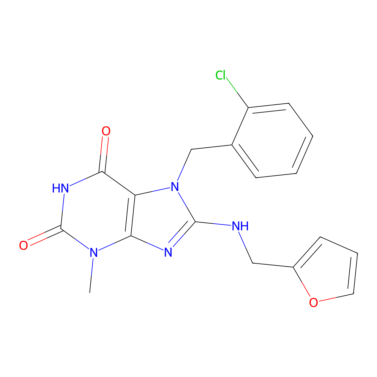 7-(2-Chlorobenzyl)-8-((2-furylmethyl)amino)-3-ME-3,7-dihydro-1H-purine-2,6-dione molecular structure, CAS 476482-05-0