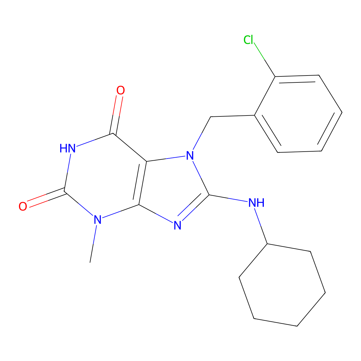 7-(2-Chlorobenzyl)-8-(cyclohexylamino)-3-methyl-3,7-dihydro-1H-purine-2,6-dione molecular structure, CAS 476482-07-2