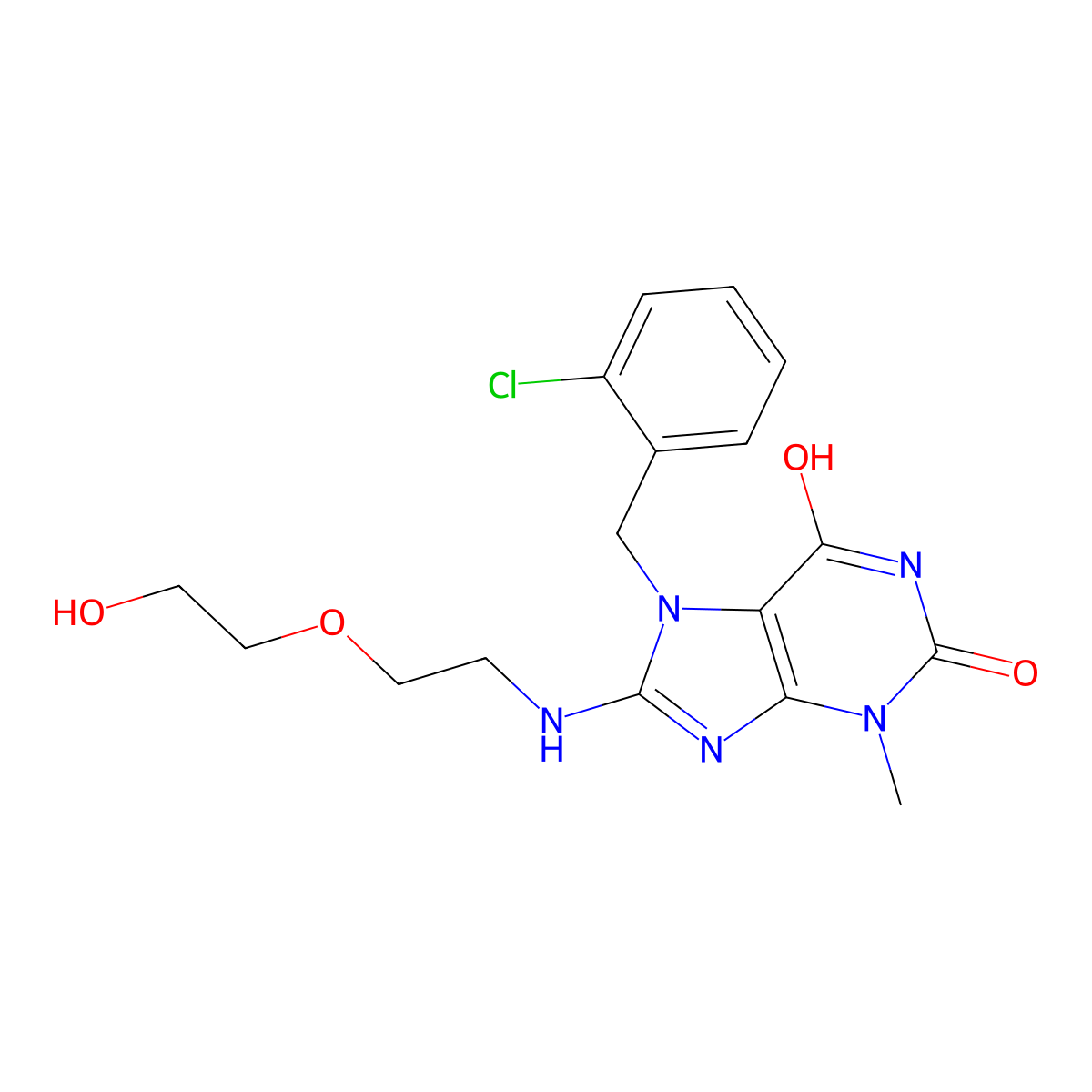 7-(2-Chlorobenzyl)-8-{[2-(2-hydroxyethoxy)ethyl]amino}-3-methyl-3,7-dihydro-1H-purine-2,6-dione molecular structure, CAS 476482-09-4