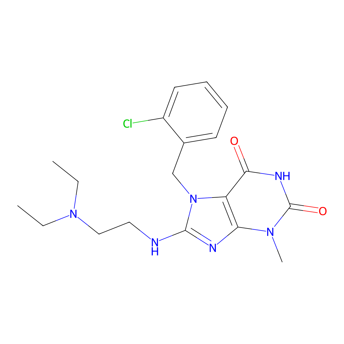 7-(2-Chlorobenzyl)-8-{[2-(diethylamino)ethyl]amino}-3-methyl-3,7-dihydro-1H-purine-2,6-dione molecular structure, CAS 476482-11-8