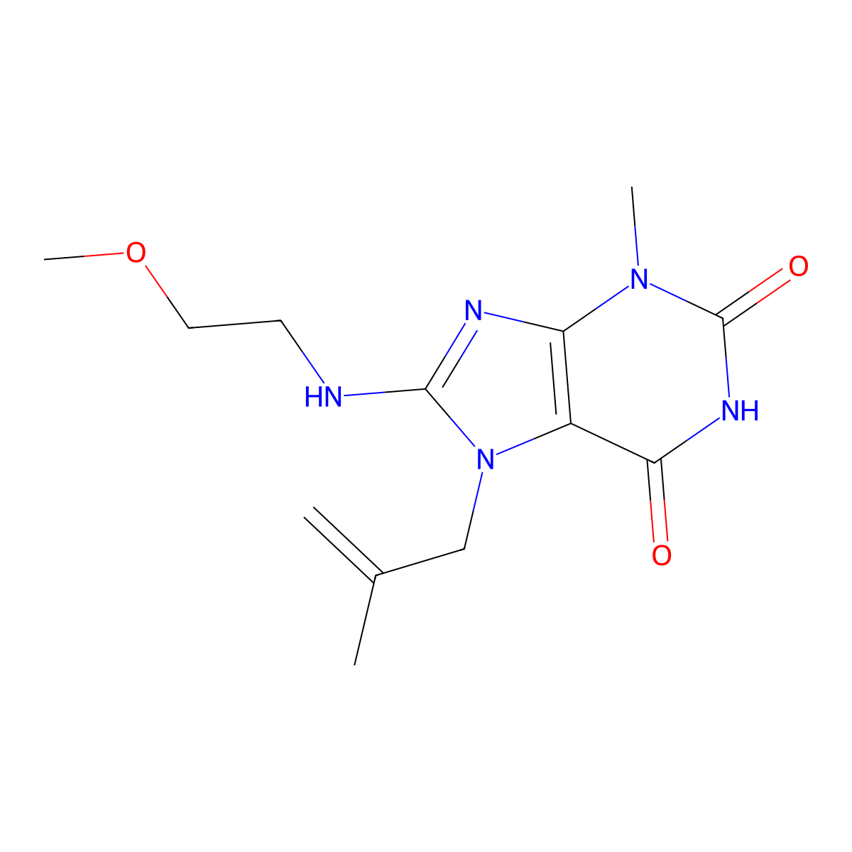 8-((2-Meo-ethyl)amino)-3-ME-7-(2-ME-2-propenyl)-3,7-dihydro-1H-purine-2,6-dione molecular structure, CAS 476482-13-0