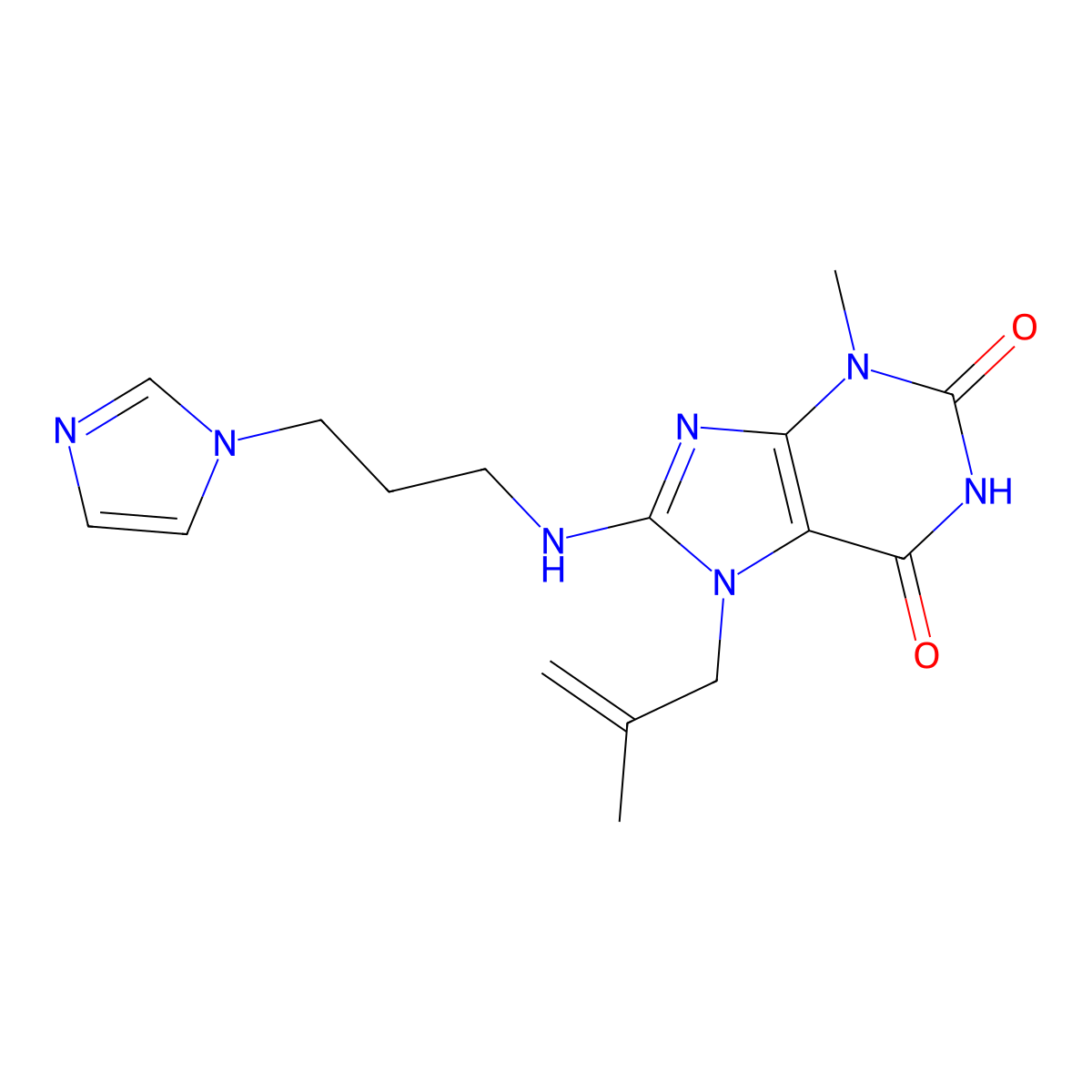 8-((3-(1H-imidazol-1-yl)propyl)amino)-3-methyl-7-(2-methylallyl)-1H-purine-2,6(3H,7H)-dione molecular structure, CAS 476482-25-4