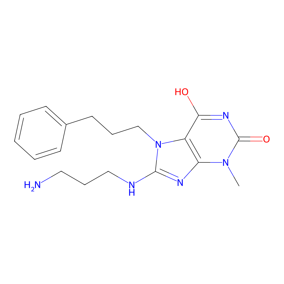 8-((3-Aminopropyl)amino)-3-ME-7-(3-phenylpropyl)-3,7-dihydro-1H-purine-2,6-dione molecular structure, CAS 476482-27-6