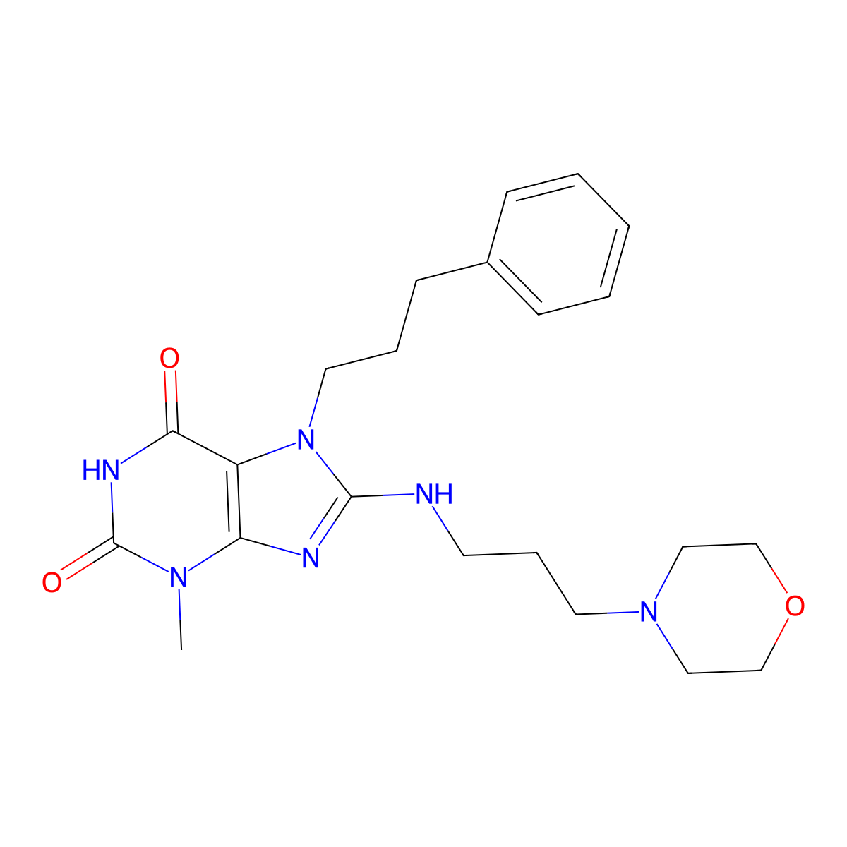 3-Methyl-8-((3-(4-morpholinyl)propyl)amino)-7-(3-phenylpropyl)-3,7-dihydro-1H-purine-2,6-dione molecular structure, CAS 476482-31-2