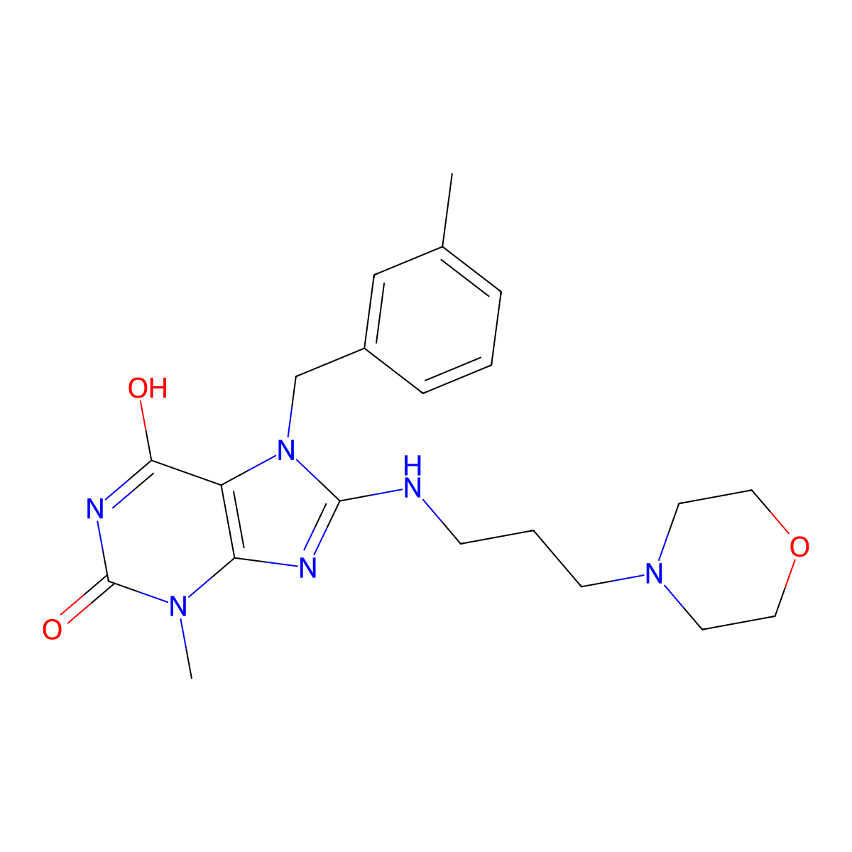 3-Methyl-7-(3-methylbenzyl)-8-{[3-(4-morpholinyl)propyl]amino}-3,7-dihydro-1H-purine-2,6-dione molecular structure, CAS 476482-33-4