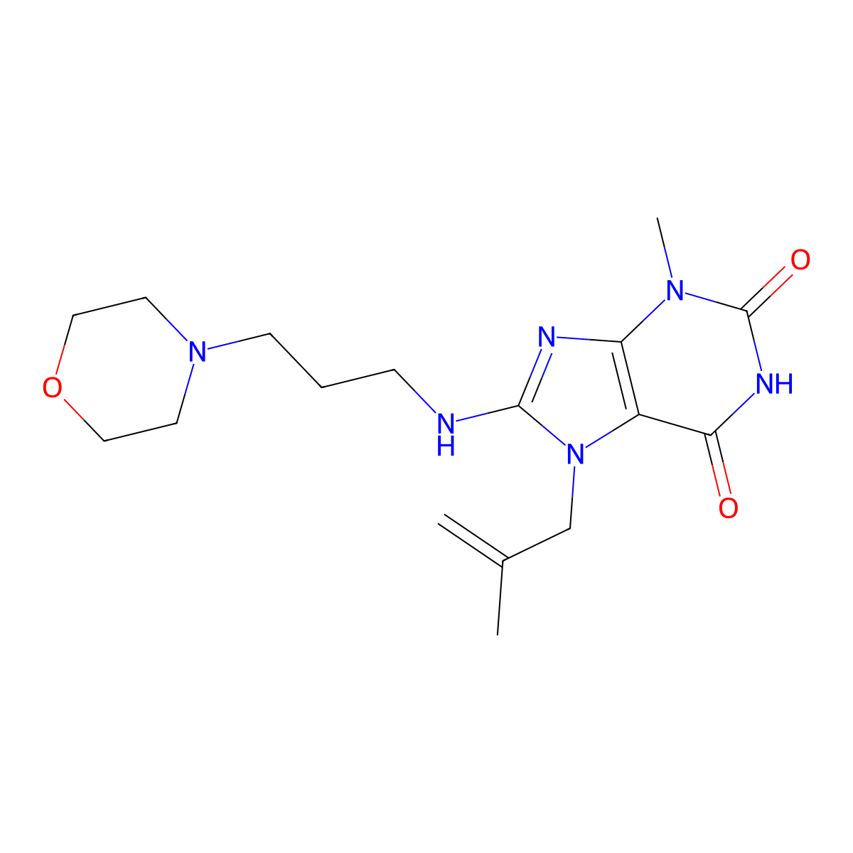 3-Methyl-7-(2-methyl-2-propenyl)-8-((3-(4-morpholinyl)propyl)amino)-3,7-dihydro-1H-purine-2,6-dione molecular structure, CAS 476482-35-6