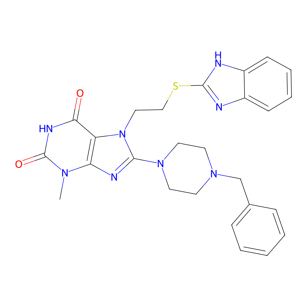 7-(2-(1H-Benzimidazol-2-ylsulfanyl)ethyl)-8-(4-benzyl-1-piperazinyl)-3-methyl-3,7-dihydro-1H-purine-2,6-dione molecular structure, CAS 476482-41-4