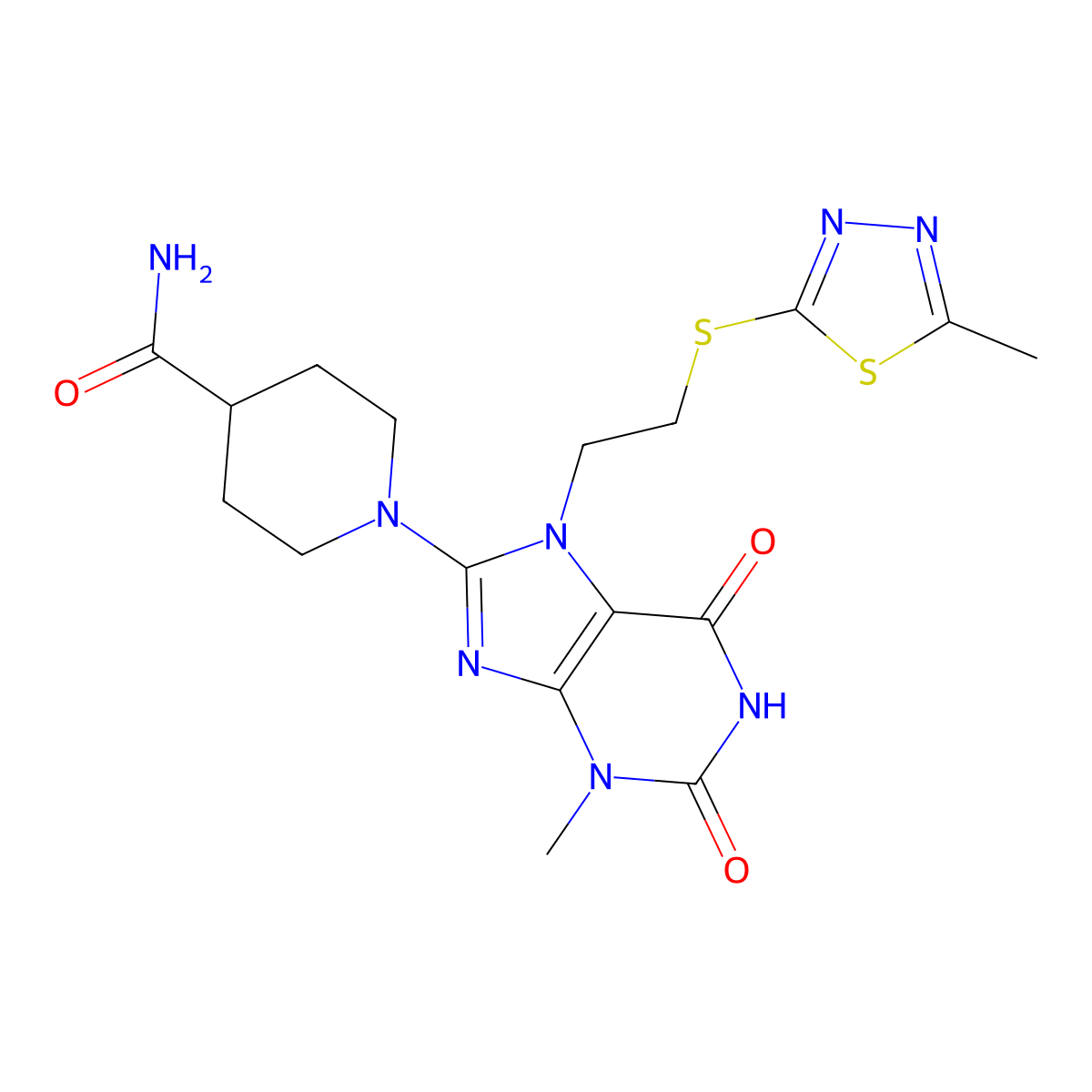 1-(3-Methyl-7-{2-[(5-methyl-1,3,4-thiadiazol-2-YL)sulfanyl]ethyl}-2,6-DI oxo-2,3,6,7-tetrahydro-1H-purin-8-YL)-4-piperidinecarboxamide molecular structure, CAS 476482-42-5