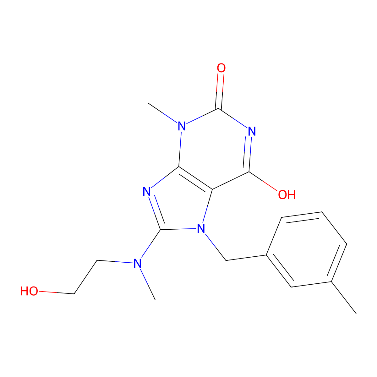8-((2-HO-Ethyl)(ME)amino)-3-ME-7-(3-ME-benzyl)-3,7-dihydro-1H-purine-2,6-dione molecular structure, CAS 476482-45-8