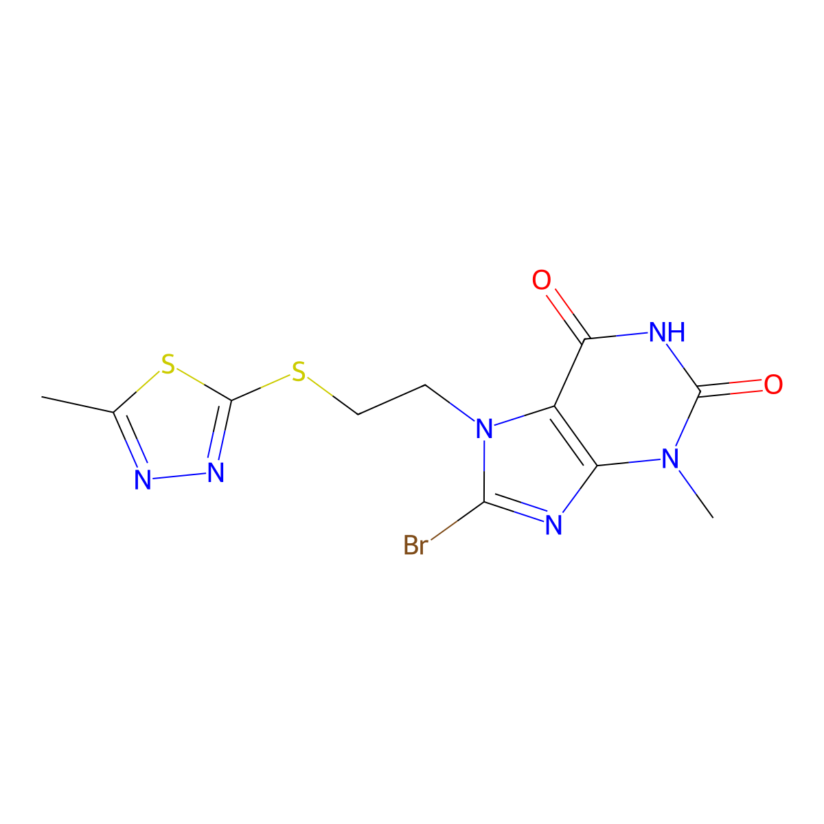 8-Bromo-3-methyl-7-(2-((5-methyl-1,3,4-thiadiazol-2-YL)sulfanyl)ethyl)-3,7-dihydro-1H-purine-2,6-dione molecular structure, CAS 476482-48-1