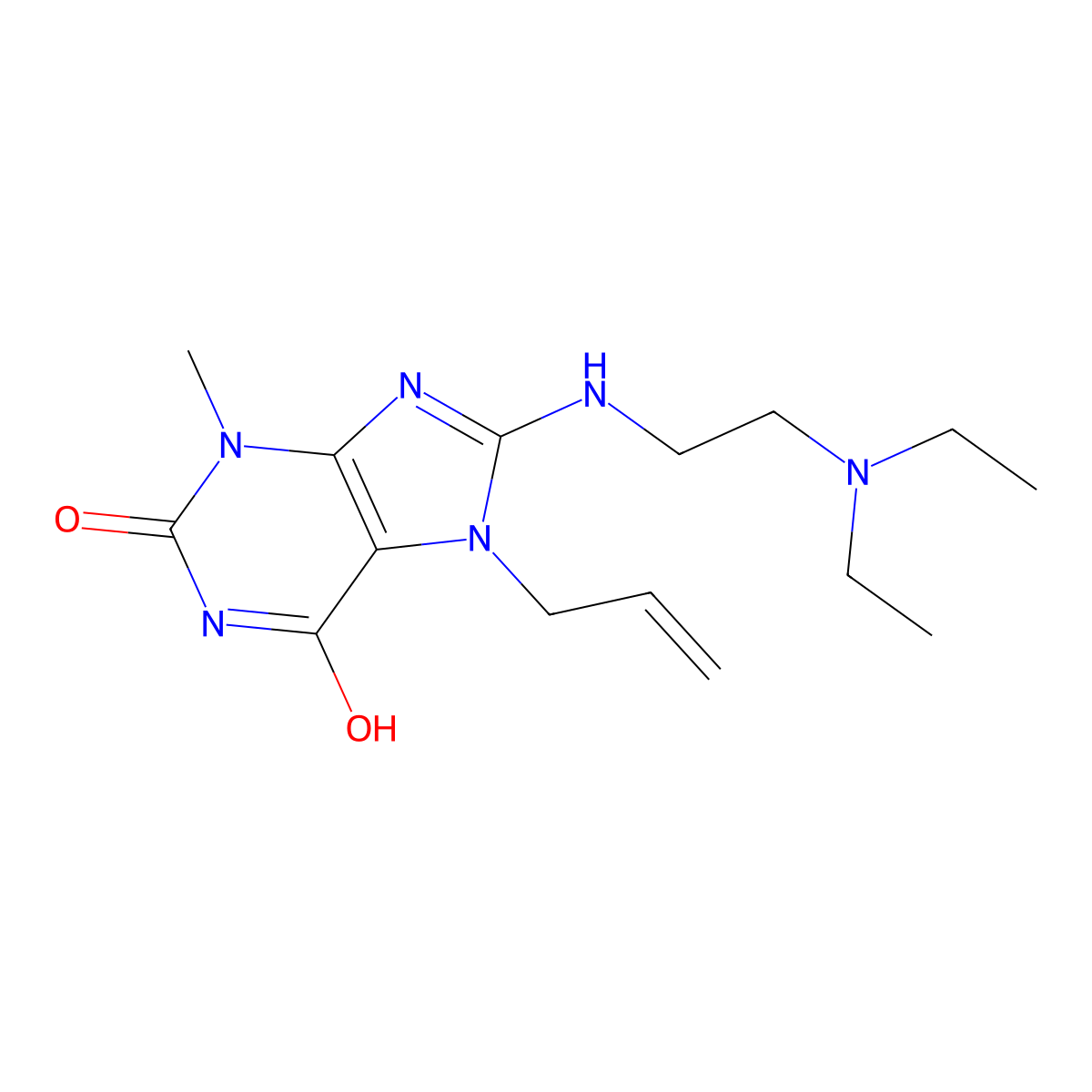 7-Allyl-8-((2-(diethylamino)ET)amino)-3-methyl-3,7-dihydro-1H-purine-2,6-dione molecular structure, CAS 476482-50-5