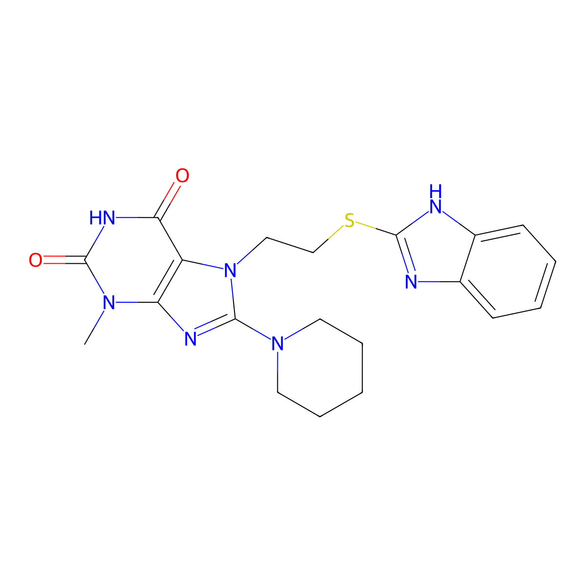 7-[2-(1H-Benzimidazol-2-ylsulfanyl)ethyl]-3-methyl-8-(1-piperidinyl)-3,7-dihydro-1H-purine-2,6-dione molecular structure, CAS 476482-53-8