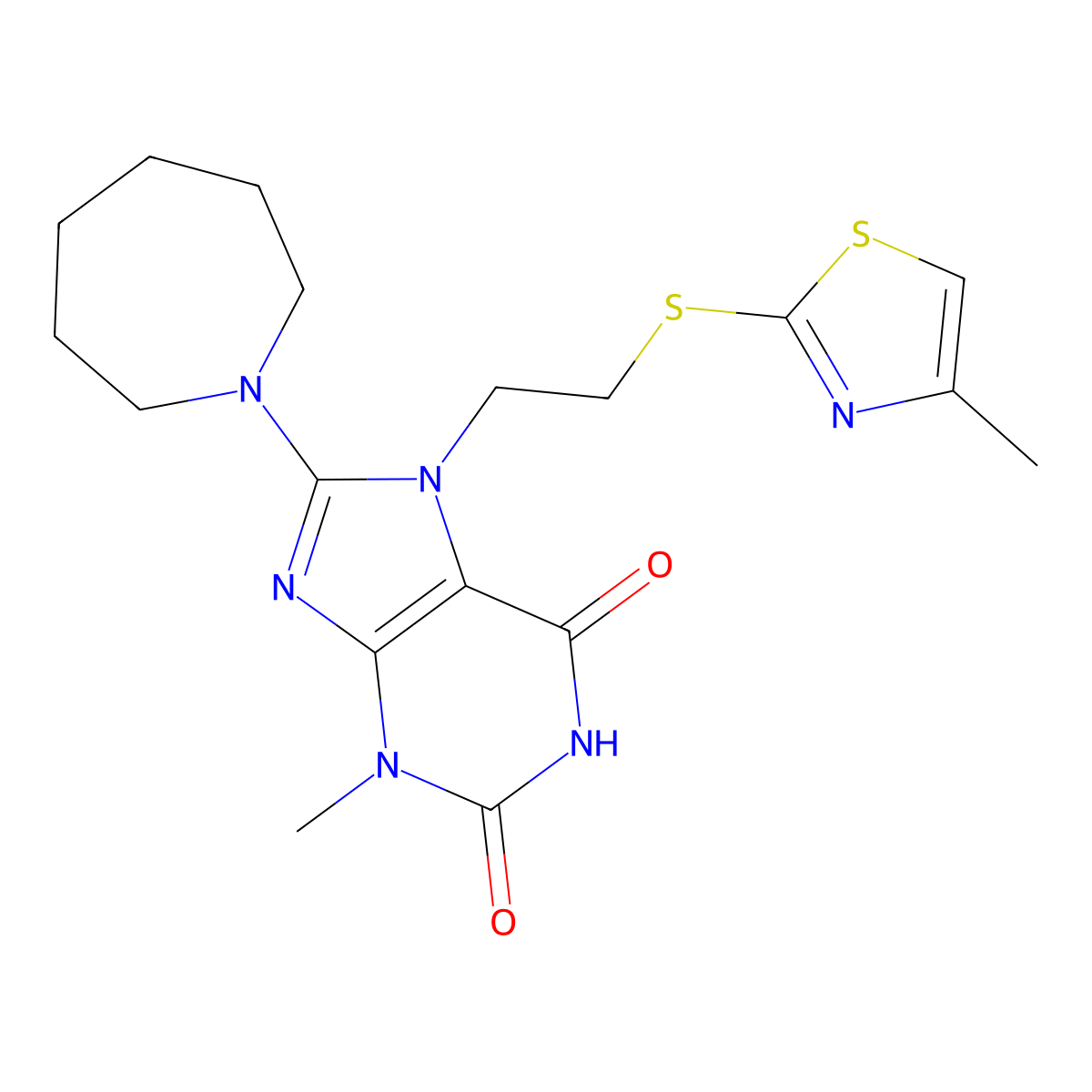 8-(1-Azepanyl)-3-methyl-7-(2-((4-methyl-1,3-thiazol-2-YL)sulfanyl)ethyl)-3,7-dihydro-1H-purine-2,6-dione molecular structure, CAS 476482-56-1