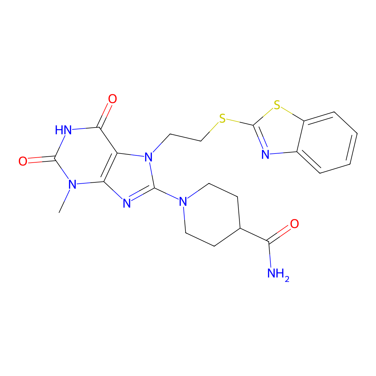 1-{7-[2-(1,3-Benzothiazol-2-ylsulfanyl)ethyl]-3-methyl-2,6-dioxo-2,3,6,7-tetrahydro-1H-purin-8-YL}-4-piperidinecarboxamide molecular structure, CAS 476482-58-3