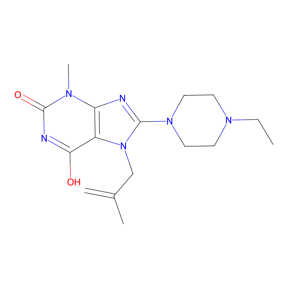 8-(4-ET-1-Piperazinyl)-3-ME-7-(2-ME-2-propenyl)-3,7-dihydro-1H-purine-2,6-dione molecular structure, CAS 476482-61-8