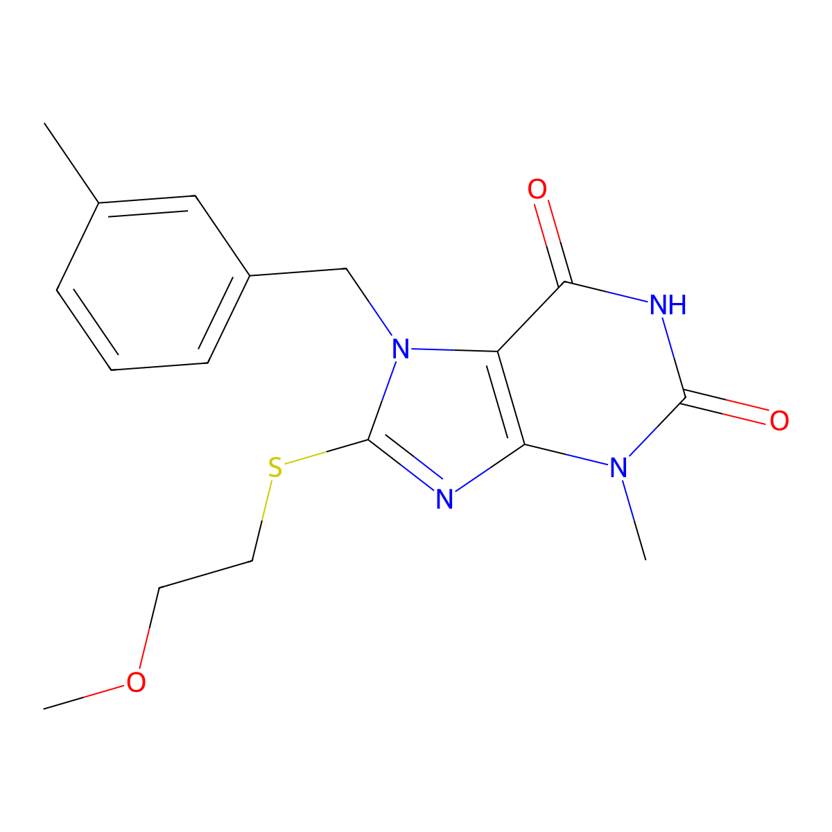 8-((2-Methoxyethyl)thio)-3-ME-7-(3-methylbenzyl)-3,7-dihydro-1H-purine-2,6-dione molecular structure, CAS 476482-64-1