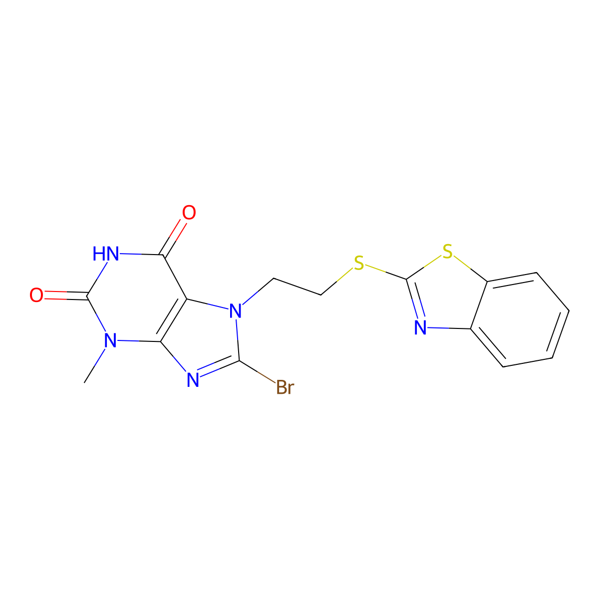 7-(2-(1,3-Benzothiazol-2-ylthio)ET)-8-BR-3-ME-3,7-dihydro-1H-purine-2,6-dione molecular structure, CAS 476482-65-2
