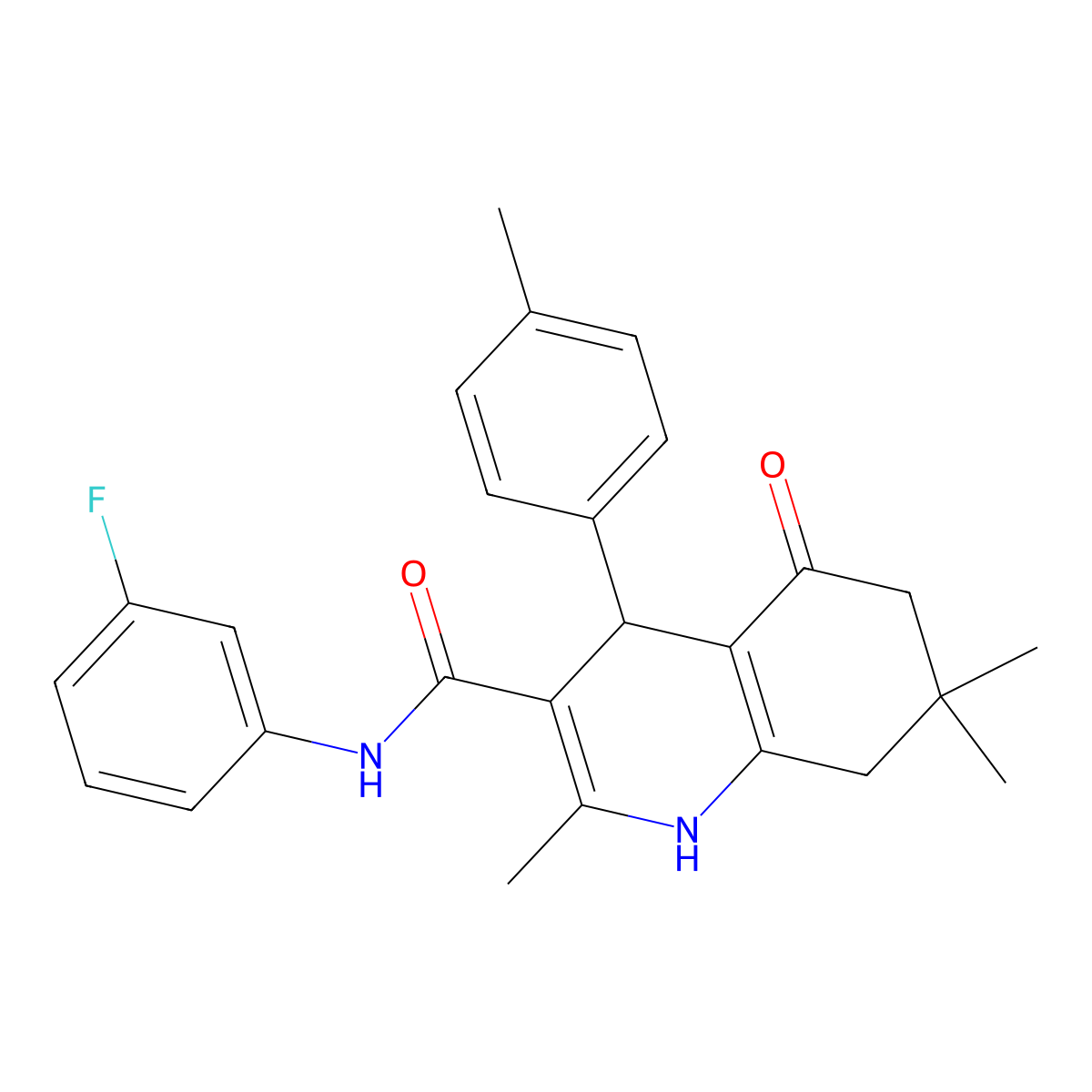 N-(3-Fluorophenyl)-2,7,7-trimethyl-4-(4-methylphenyl)-5-oxo-1,4,5,6,7,8-hexahydro-3-quinolinecarboxamide molecular structure, CAS 476482-68-5