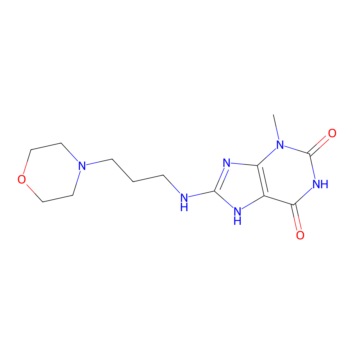 3-Methyl-8-(3-morpholin-4-yl-propylamino)-3,7-dihydro-purine-2,6-dione molecular structure, CAS 476482-70-9