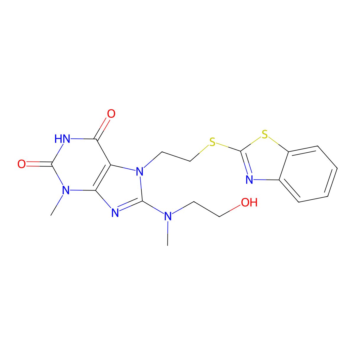 7-(2-(1,3-Benzothiazol-2-ylsulfanyl)ethyl)-8-((2-hydroxyethyl)(methyl)amino)-3-methyl-3,7-dihydro-1H-purine-2,6-dione molecular structure, CAS 476482-73-2