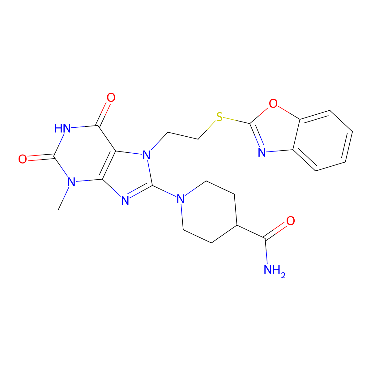1-{7-[2-(1,3-Benzoxazol-2-ylsulfanyl)ethyl]-3-methyl-2,6-dioxo-2,3,6,7-tetrahydro-1H-purin-8-YL}-4-piperidinecarboxamide molecular structure, CAS 476482-76-5
