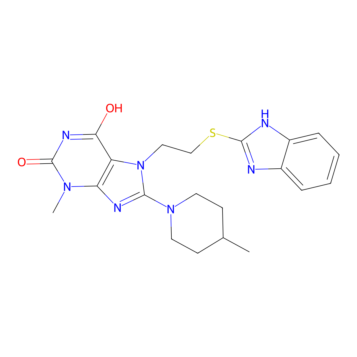 7-[2-(1H-Benzimidazol-2-ylsulfanyl)ethyl]-3-methyl-8-(4-methyl-1-piperidinyl)-3,7-dihydro-1H-purine-2,6-dione molecular structure, CAS 476482-79-8