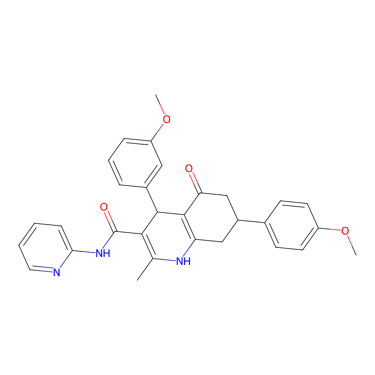 4-(3-Methoxyphenyl)-7-(4-methoxyphenyl)-2-methyl-5-oxo-N-(2-pyridinyl)-1,4,5,6,7,8-hexahydro-3-quinolinecarboxamide molecular structure, CAS 476482-80-1