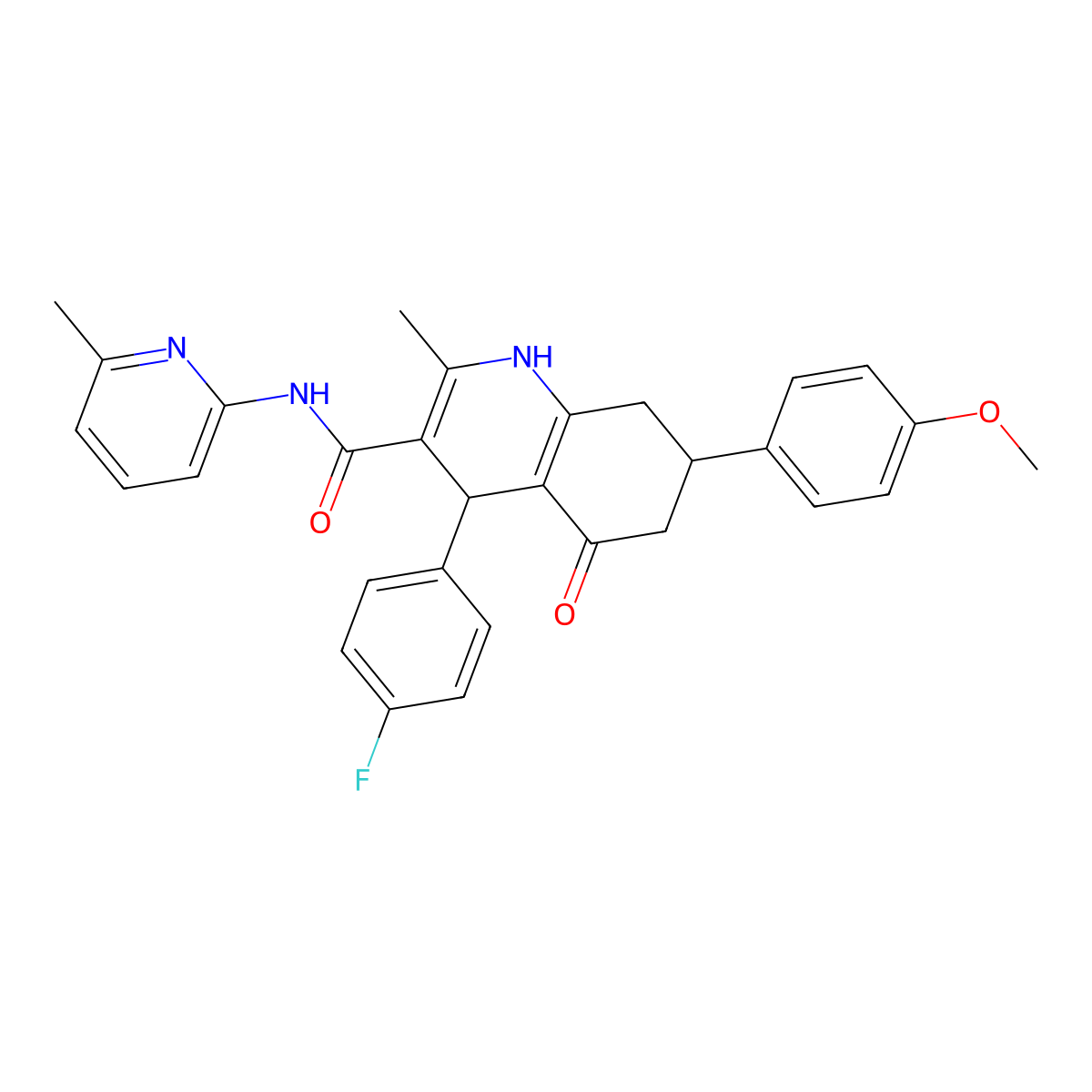 4-(4-Fluorophenyl)-7-(4-methoxyphenyl)-2-methyl-N-(6-methyl-2-pyridinyl)-5-oxo-1,4,5,6,7,8-hexahydro-3-quinolinecarboxamide molecular structure, CAS 476482-89-0