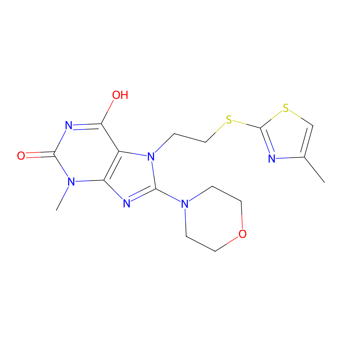 3-Methyl-7-{2-[(4-methyl-1,3-thiazol-2-YL)sulfanyl]ethyl}-8-(4-morpholinyl)-3,7-dihydro-1H-purine-2,6-dione molecular structure, CAS 476482-91-4