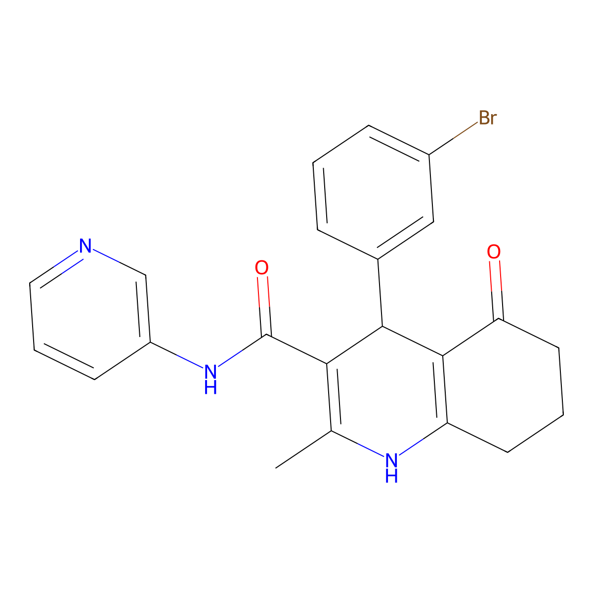 4-(3-BR-PH)2-ME-5-Oxo-N(3-pyridinyl)1,4,5,6,7,8-hexahydro-3-quinolinecarboxamide molecular structure, CAS 476483-04-2