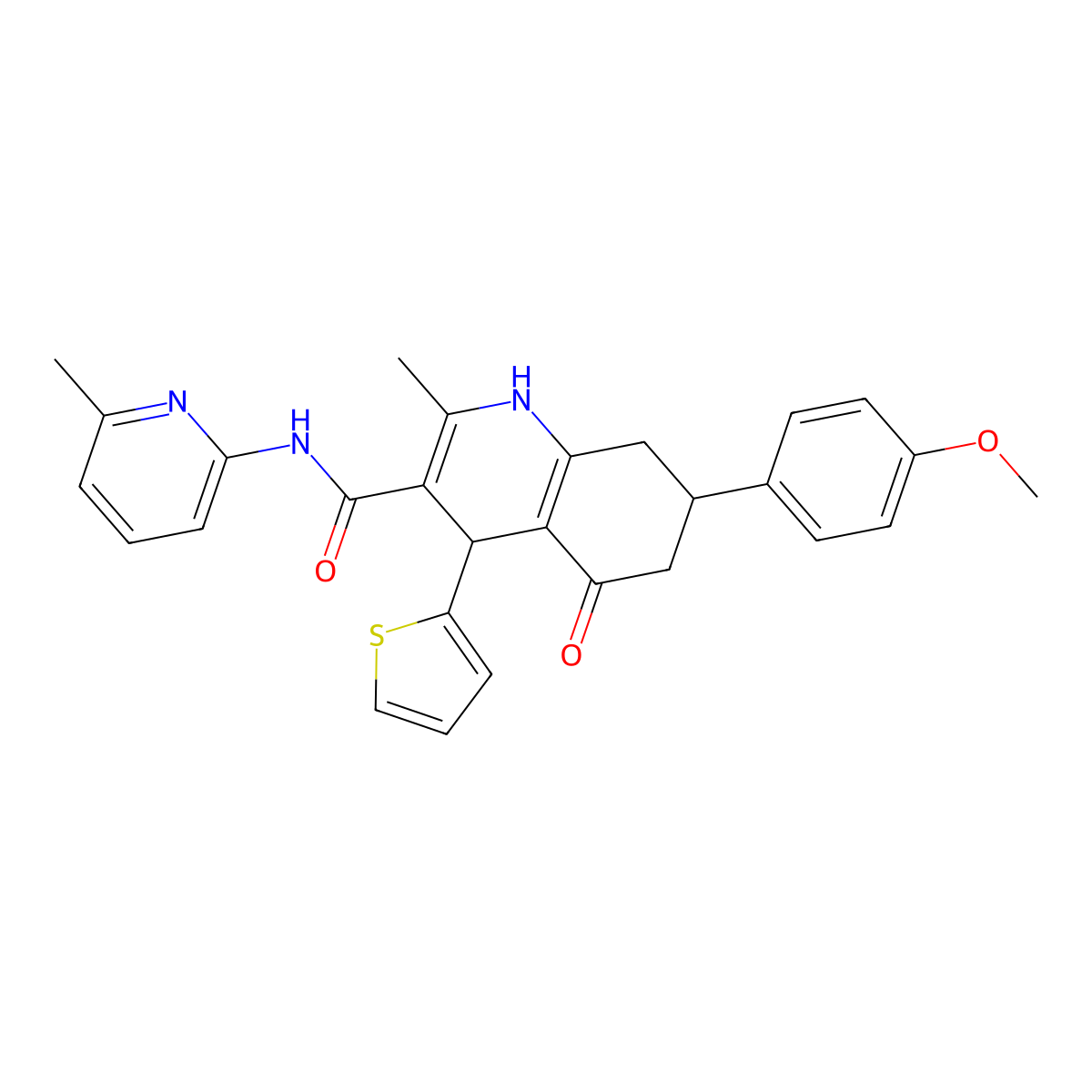 7-(4-Methoxyphenyl)-2-methyl-N-(6-methyl-2-pyridinyl)-5-oxo-4-(2-thienyl)-1,4,5,6,7,8-hexahydro-3-quinolinecarboxamide molecular structure, CAS 476483-10-0