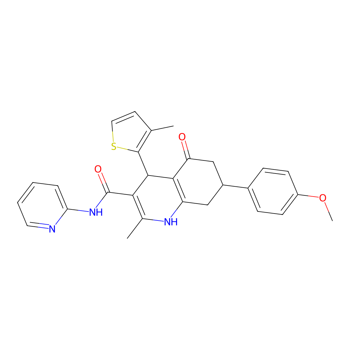 7-(4-Methoxyphenyl)-2-methyl-4-(3-methyl-2-thienyl)-5-oxo-N-(2-pyridinyl)-1,4,5,6,7,8-hexahydro-3-quinolinecarboxamide molecular structure, CAS 476483-11-1