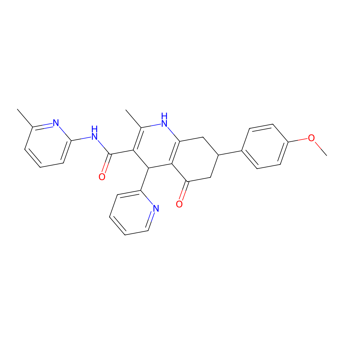 7-(4-Methoxyphenyl)-2-methyl-N-(6-methyl-2-pyridinyl)-5-oxo-4-(2-pyridinyl)-1,4,5,6,7,8-hexahydro-3-quinolinecarboxamide molecular structure, CAS 476483-12-2