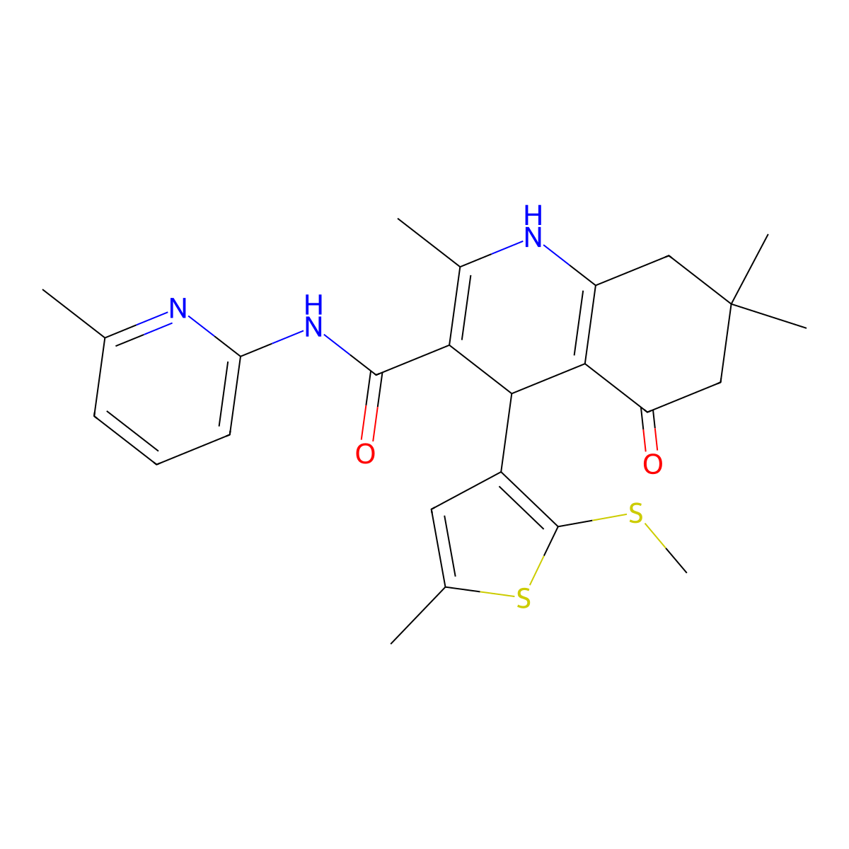 2,7,7-Trimethyl-4-[5-methyl-2-(methylsulfanyl)-3-thienyl]-N-(6-methyl-2-pyridinyl)-5-oxo-1,4,5,6,7,8-hexahydro-3-quinolinecarboxamide molecular structure, CAS 476483-14-4