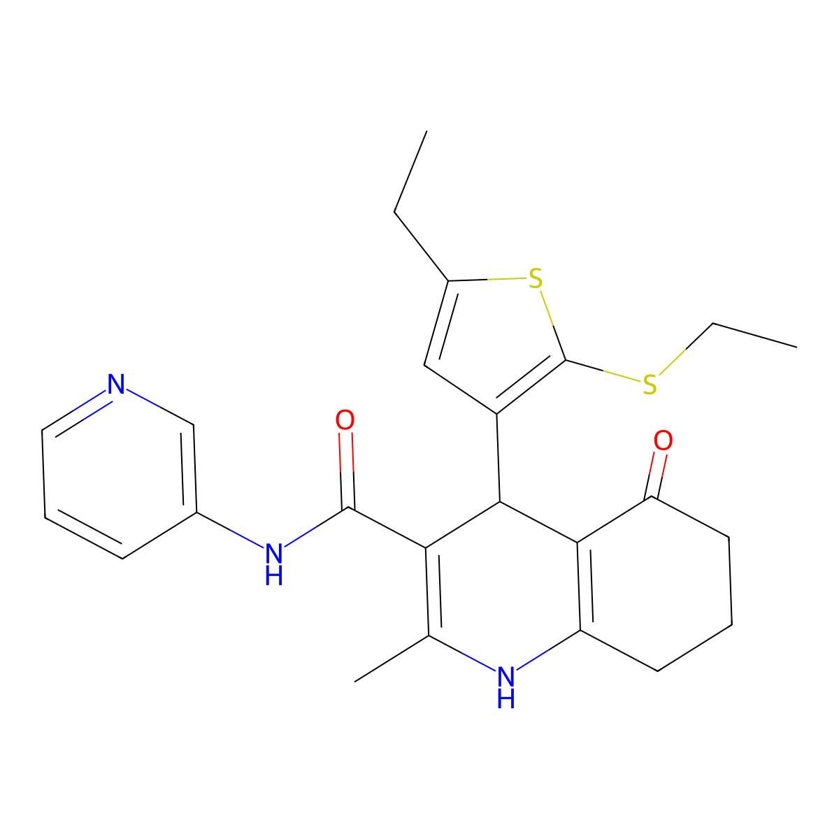 4-(5-Ethyl-2-(ethylsulfanyl)-3-thienyl)-2-methyl-5-oxo-N-(3-pyridinyl)-1,4,5,6,7,8-hexahydro-3-quinolinecarboxamide molecular structure, CAS 476483-15-5