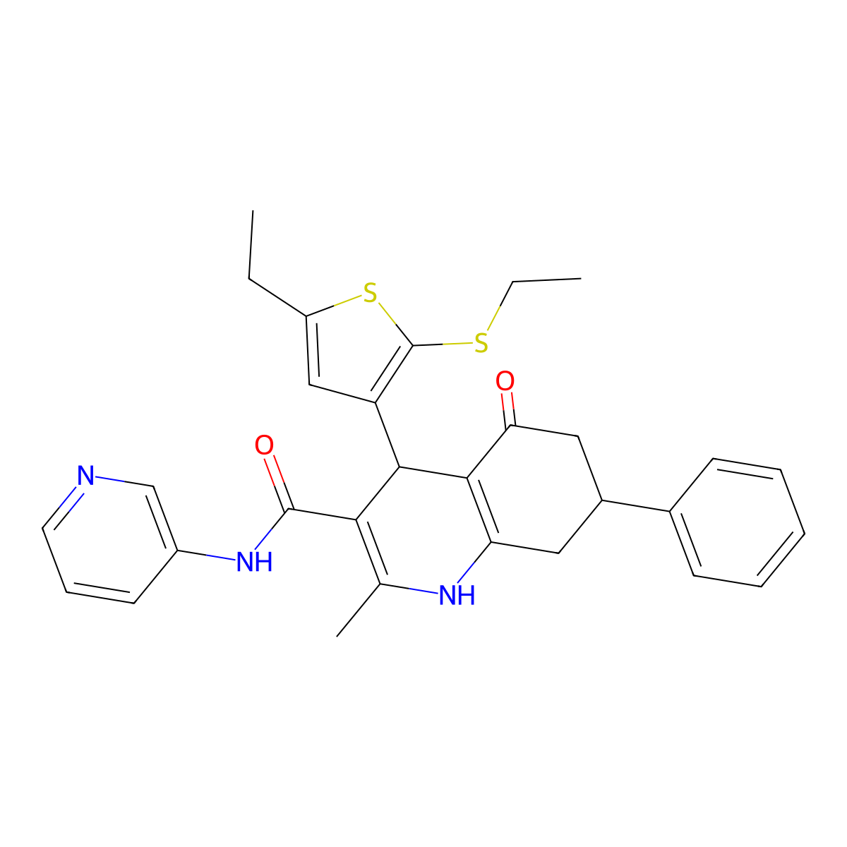 4-(5-Ethyl-2-(ethylsulfanyl)-3-thienyl)-2-methyl-5-oxo-7-phenyl-N-(3-pyridinyl)-1,4,5,6,7,8-hexahydro-3-quinolinecarboxamide molecular structure, CAS 476483-16-6