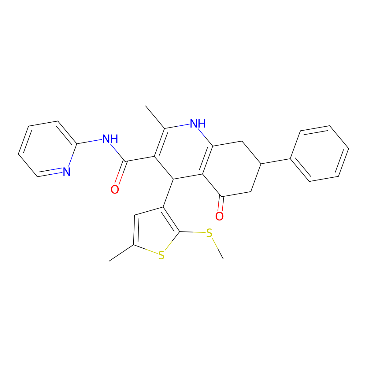 2-Methyl-4-[5-methyl-2-(methylsulfanyl)-3-thienyl]-5-oxo-7-phenyl-N-(2-pyridinyl)-1,4,5,6,7,8-hexahydro-3-quinolinecarboxamide molecular structure, CAS 476483-20-2