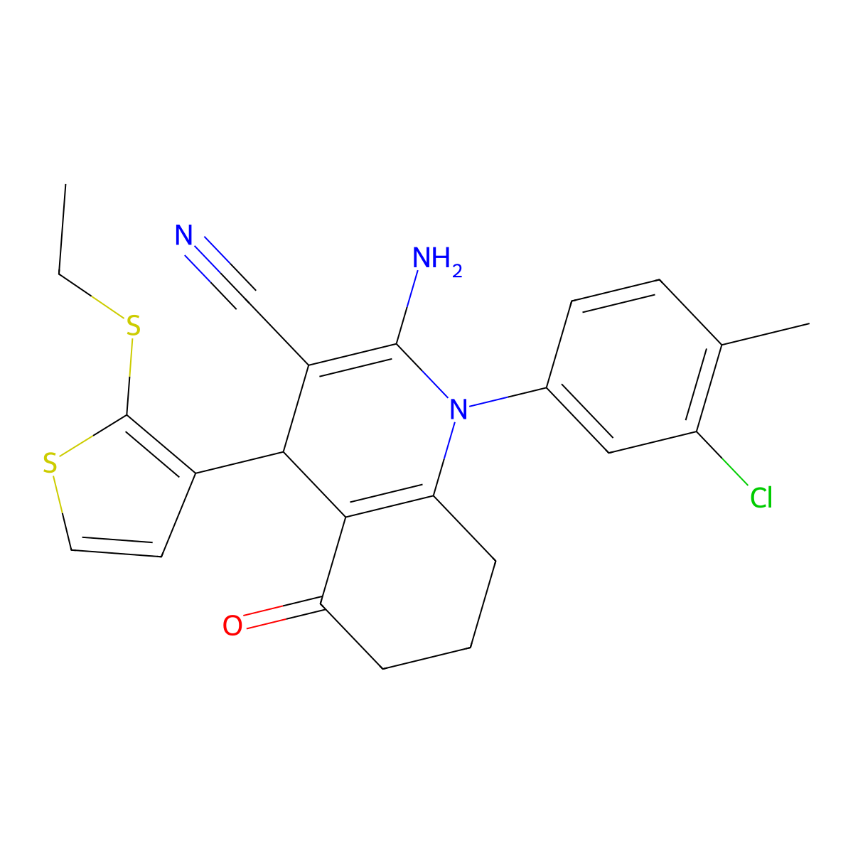 2-Amino-1-(3-chloro-4-methylphenyl)-4-[2-(ethylsulfanyl)-3-thienyl]-5-oxo-1,4,5,6,7,8-hexahydro-3-quinolinecarbonitrile molecular structure, CAS 476483-29-1