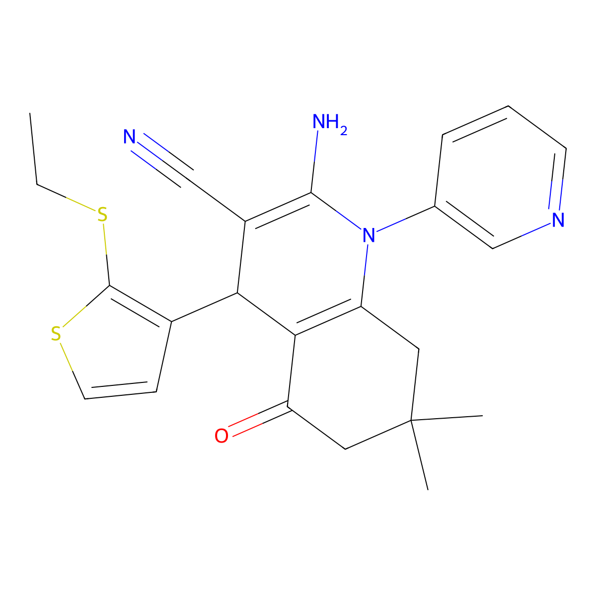 2-Amino-4-[2-(ethylsulfanyl)-3-thienyl]-7,7-dimethyl-5-oxo-1-(3-pyridinyl)-1,4,5,6,7,8-hexahydro-3-quinolinecarbonitrile molecular structure, CAS 476483-41-7