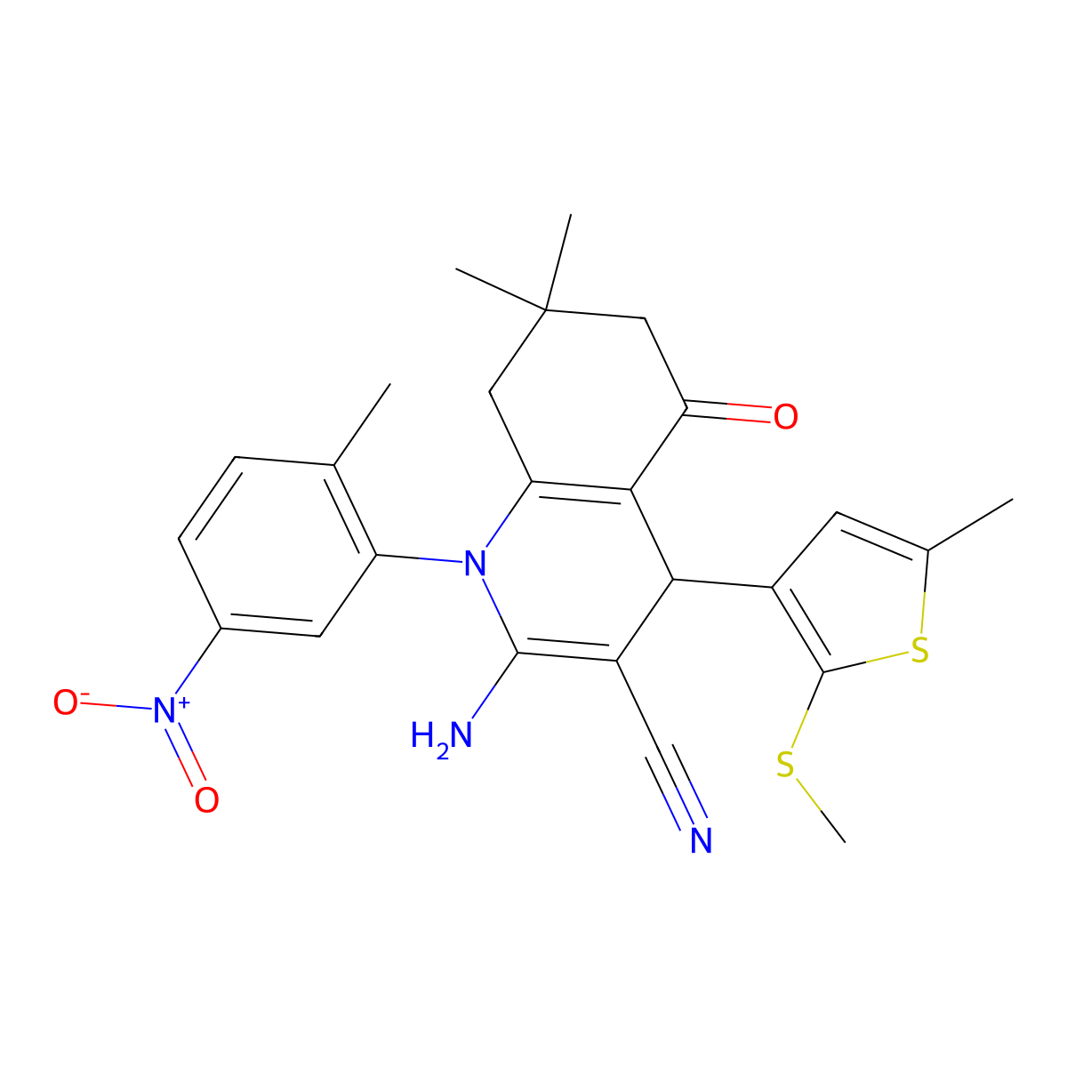 2-Amino-7,7-dimethyl-4-[5-methyl-2-(methylsulfanyl)-3-thienyl]-1-(2-meth YL-5-nitrophenyl)-5-oxo-1,4,5,6,7,8-hexahydro-3-quinolinecarbonitrile molecular structure, CAS 476483-42-8