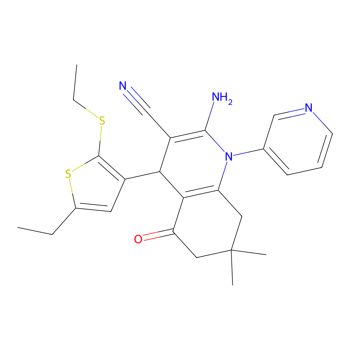 2-Amino-4-(5-ethyl-2-(ethylsulfanyl)-3-thienyl)-7,7-dimethyl-5-oxo-1-(3-pyridinyl)-1,4,5,6,7,8-hexahydro-3-quinolinecarbonitrile molecular structure, CAS 476483-43-9