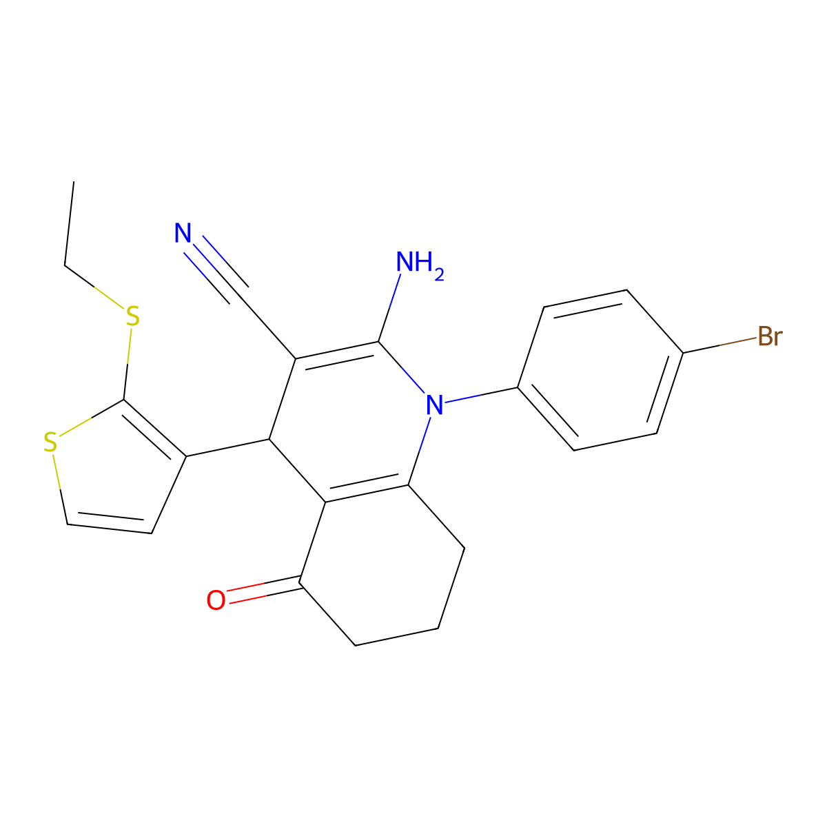 2-Amino-1-(4-bromophenyl)-4-(2-(ethylsulfanyl)-3-thienyl)-5-oxo-1,4,5,6,7,8-hexahydro-3-quinolinecarbonitrile molecular structure, CAS 476483-46-2