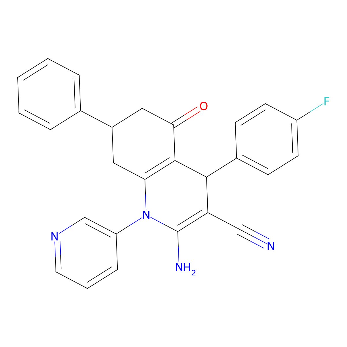 2-Amino-4-(4-fluorophenyl)-5-oxo-7-phenyl-1-(3-pyridinyl)-1,4,5,6,7,8-hexahydro-3-quinolinecarbonitrile molecular structure, CAS 476483-53-1