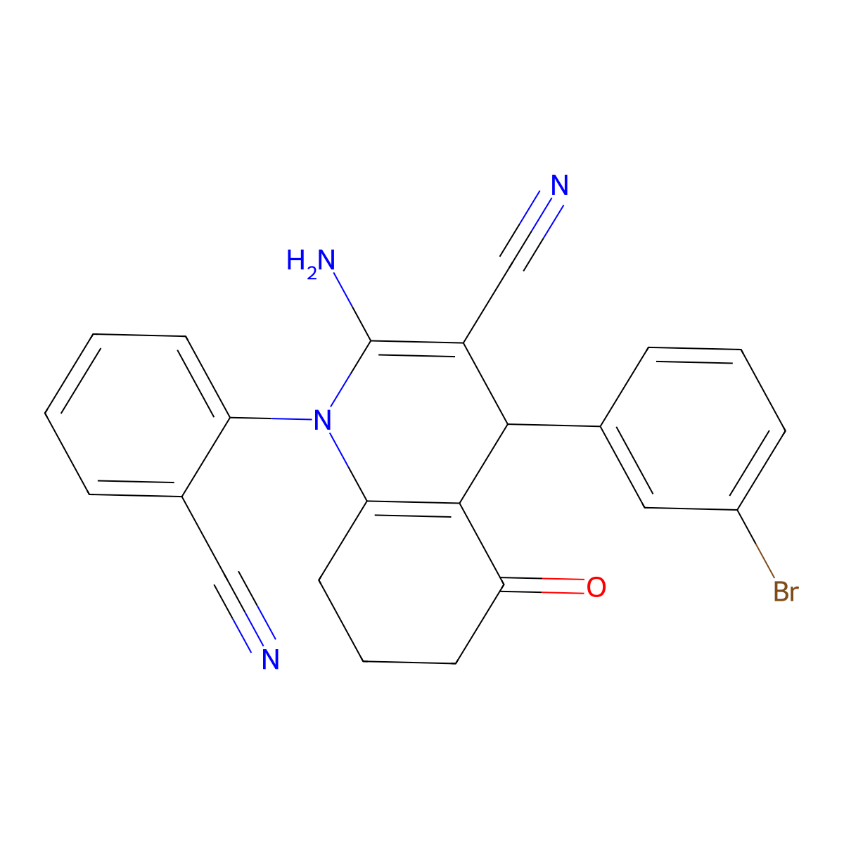 2-Amino-4-(3-bromophenyl)-1-(2-cyanophenyl)-5-oxo-1,4,5,6,7,8-hexahydro-3-quinolinecarbonitrile molecular structure, CAS 476483-68-8