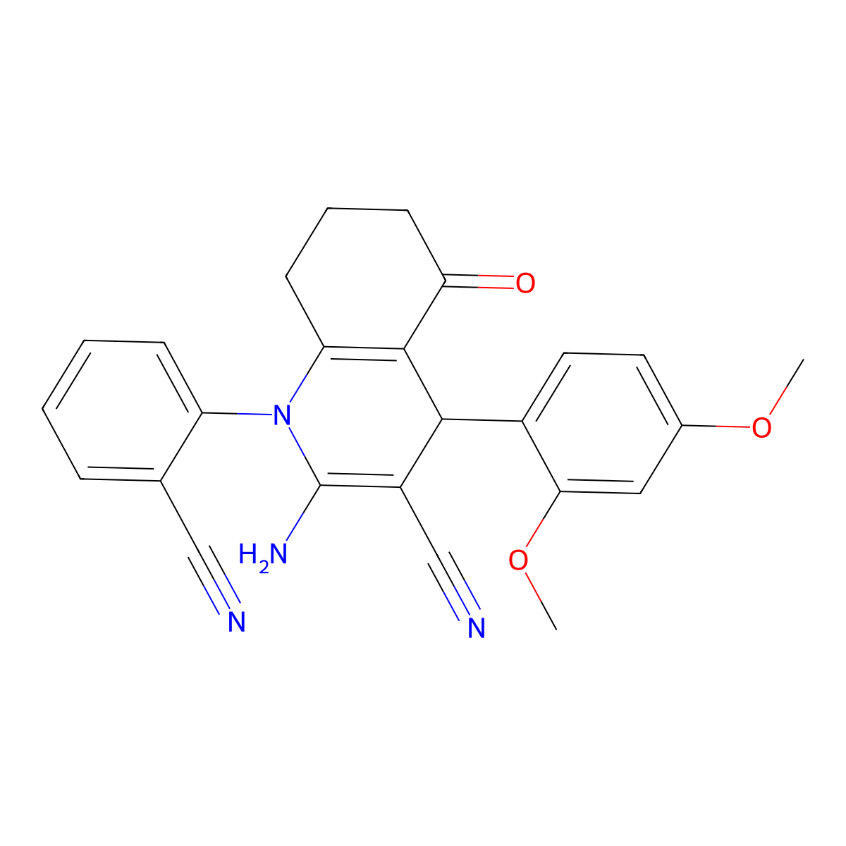 2-Amino-1-(2-cyanophenyl)-4-(2,4-dimethoxyphenyl)-5-oxo-1,4,5,6,7,8-hexahydro-3-quinolinecarbonitrile molecular structure, CAS 476483-70-2