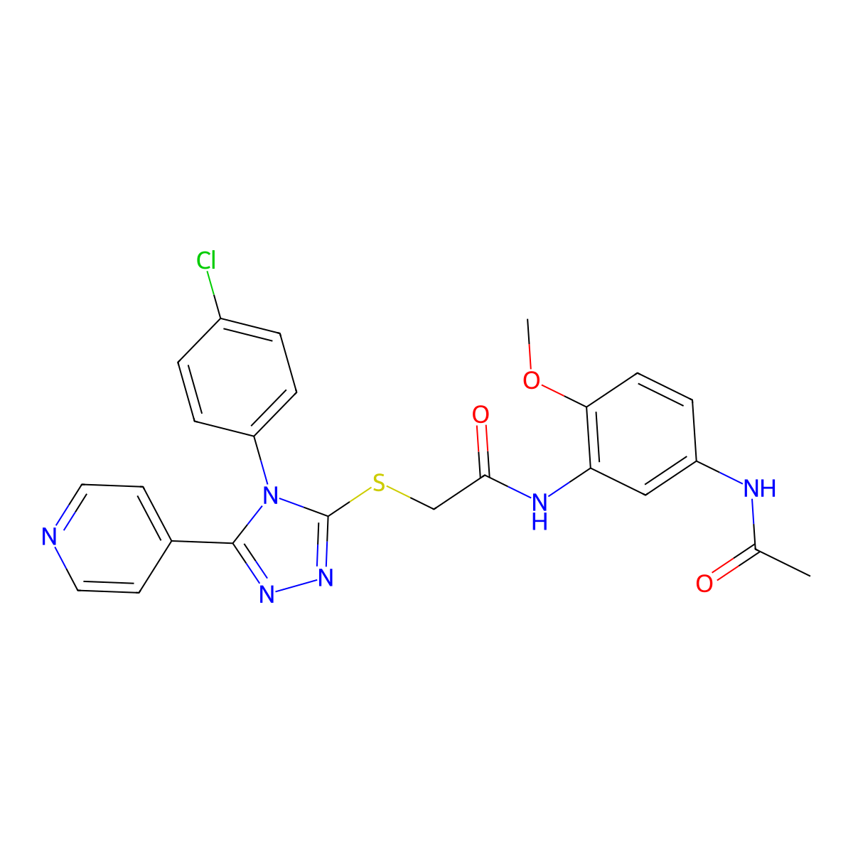 N-[5-(Acetylamino)-2-methoxyphenyl]-2-{[4-(4-chlorophenyl)-5-(4-pyridinyl)-4H-1,2,4-triazol-3-YL]sulfanyl}acetamide molecular structure, CAS 476483-71-3